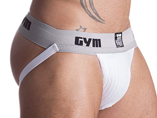 Gym Workout Jockstrap with 2" Waistband (White, Medium)