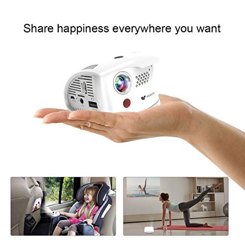 WOWOTO Q1 Mini Portable Projector 150 ANSI Lum, Smart DLP Projector Built-in Battery, Android 7.1OS Support Bluetooth, Wi-Fi Connection, Support Full HD 1080p, Smartphone, Laptop, USB, TF Card and APP