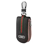 Leather Car Smart Key Chain Universal Key Holder Bag Black Zipper Case Cover Wallet Bag Shell Fob Ring (Audi)