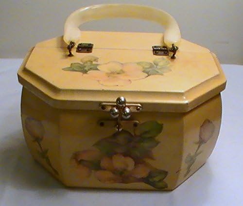 Vintage Decoupage Wood Purse, Floral Design with Plastic Handle