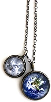 Earth and Moon Layered Space Necklace (Antique Silver Tone)