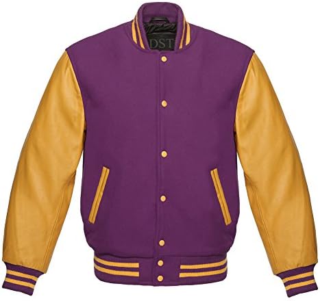 Men Original American Gold Leather Letterman Baseball Varsity Jacket Gold Leather Sleeves