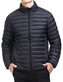 Puredown Men's Packable Goose Down Jacket, Black, Medium