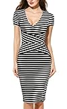 Mmondschein Women Short Sleeve Striped Wear To Work Business Pencil Dress