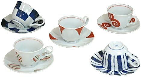 Saikai Pottery Ceramic Coffee Cup & Saucer Arita-yaki Set of 5 Cups 14112 Japan Import