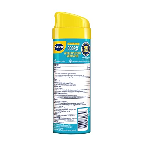 DR. SCHOLL’S ODOR-X ATHLETE’S FOOT MEDICATED LIQUID SPRAY, 5.3 OZ // 24-HOUR RELIEF OF ITCHING & BURNING, INSTANTLY COOLS, CURES & PREVENTS MOST ATHLETE’S FOOT, DESTROYS ODORS INSTANTLY
