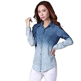 Zeagoo Women's Denim Gradual Jeans Single-Breasted Long Sleeve Shirt Blouse