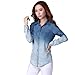 Zeagoo Women's Denim Gradual Jeans Single-Breasted Long Sleeve Shirt Blouse