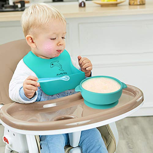 image for KingKam 6 Pack Baby Bowl Plate Bibs Spoons Set, Strong Suction Best To