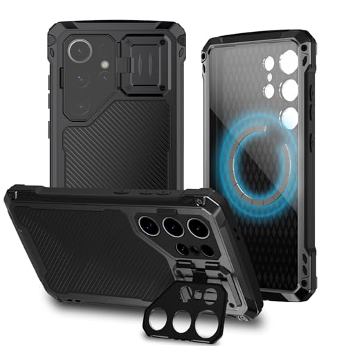 qichenlu Coque Métallique en Aluminium Extrêmement Légère pour Samsung Galaxy S24 Ultra, avec MagSafe, Protection Complète, Verre de Protection d'écran Intégré, Boîtier Extérieur 360 Degrés avec Supp