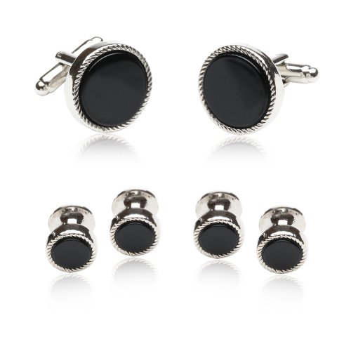 Cuff-DaddyRibbed Tuxedo Cufflinks & Studs Formal Set Unique Designed French Cuff Links Mens Wedding Business for- 5/8" Cufflinks and 3/8" Studs