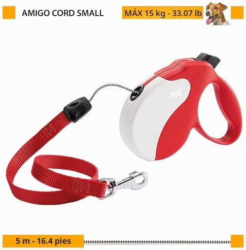 Guinzaglio per Cani Allungabile AMIGO SMALL, Guinzaglio per Cani Taglia Piccola fino a 15 Kg. Cordino max 5 m. Unico Pulsante per Blocco e Rilascio, Beige, Cover Viola