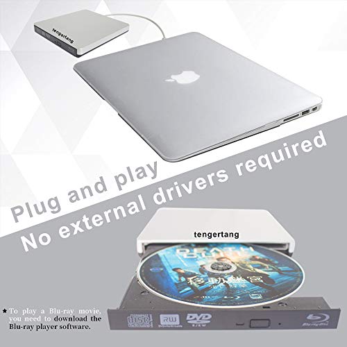 External Blu-ray DVD/BD/CD Drive Portable Blu Ray Burner USB 3.0 External 3D Blu-ray Player BD-ROM CD/DVD-ROM Writer/Rewriter CD/DVD-RW Reader for Windows, Mac OS Laptop, Computer (Silver)