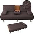 ZYXFYY 4-Piece Waterproof Click Clack Sofa Bed Cover - 3 Seater, Quilted Convertible Folding Futon Cover with 2 Removable Armrests and 1 Cup Holder (Dark Coffee)