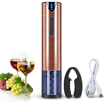 Flasnake Electric Wine Opener Rechargeable Cordless Automatic Corkscrew Wine Bottle Opener With Foil Cutter Stainless Steel Rose Gold