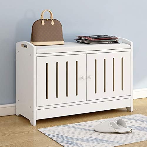 Mscxj Hallway Storage Benches adjustable 2-tier Storage Shelf With Seat Wood Shoes Cabinet Shoe Bench Seat Storage Organiser For Entryway Living Room 80X30X45cm (Color : White+white)