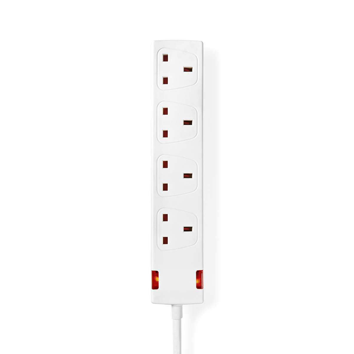 Nedis Multi Socket Extension UK, 4 Way Socket Extension Lead of 1.5m, White