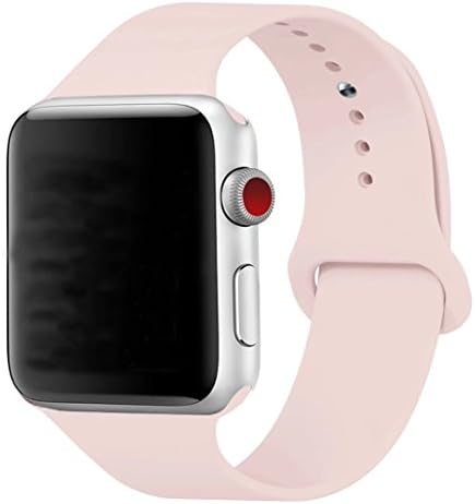Guangzhi Band for Apple Watch 42mm, New Design (Metal Tuck Clasp Ouside/Correct Wearing Way in 4th Image) Soft Silicone Sport Strap Band for iWatch Series 1/2/3, Sport, Edition,42mm,Pink Sand