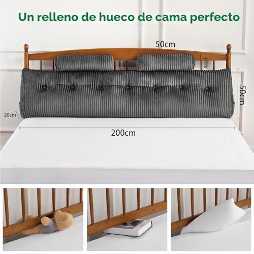 Z-hom Book Cushion, Wedge, Reading Cushion for Bed and Sofa, Back Cushion, Practical Side Compartment, Removable Cover, with Round Pillow (Beige, 200 x 50 x 20 cm)