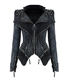 Lath.pin® Womens Studded Punk Jeans Jacket Demin Tuxedo Coat Moto Blazer Jacket