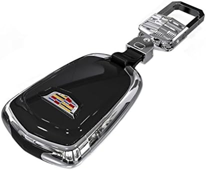 DeAutoBug 3 Buttons Smart Car key Chain KeyChain Ring Case bag Cover Fob Skin Coin Holder Metal Hook for Cadillac XT5 2017 (Black)