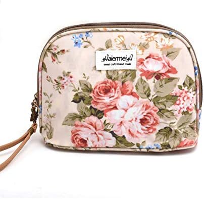 Rose Flower-Patterned Makeup Bag With Zipper, Suitable For Cosmetic Storage, Or As A Coin Purse Suitable For Daily Use, For Women and Girls, Student (Rose-Pink)