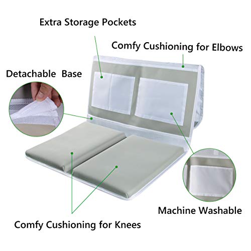 Bath Kneeler - Bath Knee Mat and Elbow Rest with Toy Organizer - Large Safety Kneeling Pad for Baby Bath Time, Garden Work, Exercise - Detachable and Foldable Child Bath Tub Padding for Parents - Gray