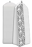 Gusseted Wedding Dress Garment Bag - For Long Puffy Gowns - 72" x 24", 20" Gusset (White with Black Damask)