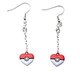Pokemon Womens Pokemon Poke Ball Heart Shape Dangle Earrings Stainless Steel