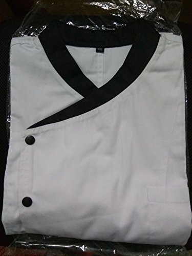 S.S Summer Men's Black Short Sleeve Chef Coat,Chef Jacket Food Service Uniforms (M, White) - Thumbnail 2