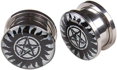 Punk Steampunk Popular Pentacle Pattern Acrylic Piercing Ear Plugs Earrings (8mm)
