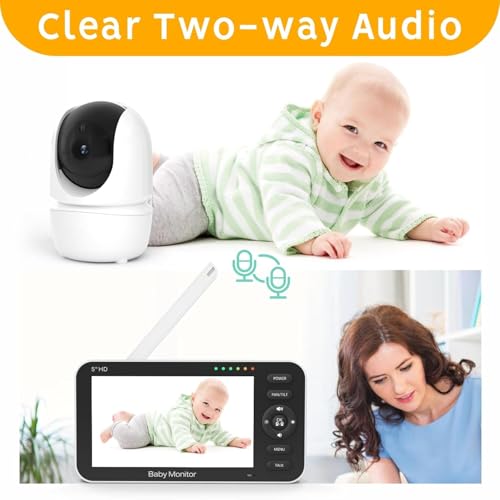 Video Baby Monitor with Camera and Audio, 5" 720P HD Baby Monitor with 30 Hrs battery Life, 1000ft Long Range,Night Vision, Pan Tilt Zoom, VOX Mode,Two-Way Audio,Temperature Sensor,8 Lullabies-A