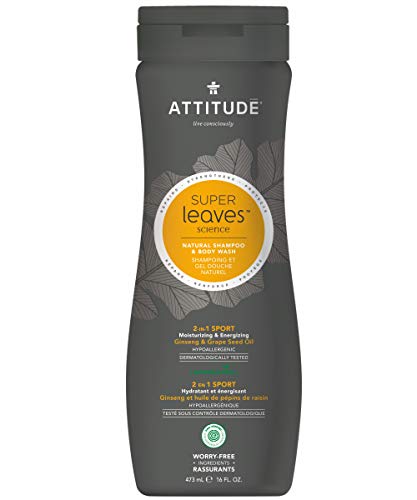 ATTITUDE Super Leaves, Hypoallergenic 2 in 1  Shampoo and Body Wash, Ginseng & Grapeseed Oil, 16 Flu - //coolthings.us