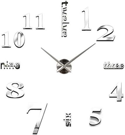 Yeefant Simple Modern Art DIY Removable Easy Install DIY Acrylic 3D Mirror Surface Wall Sticker Decorative Clock for Living Room Bedroom,Silver