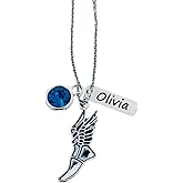 Personalized Track and Field Necklace, Custom Name Engraved Charm & Birthstone Jewelry, Sneaker Pendant, Running Gift for Women, Teen and Girl Runners