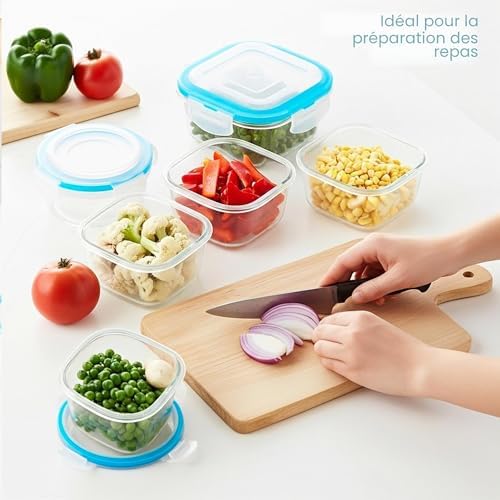 Boite Alimentaire Verre 18Pièces, 9 Boite Conservation Verre, 9 Couvercles Transparents, boite Allant Au Lave-Vaisselle, Au Congélateur Et Micro-Ondes, Sans BPA