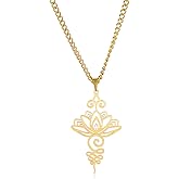 Dreamtimes Lotus Flower Pendant Necklace for Women Yoga Healing Charms Unalome Symbol Amulet Stainless Steel Jewelry Lotus Flower Necklace Buddha Yoga Necklace