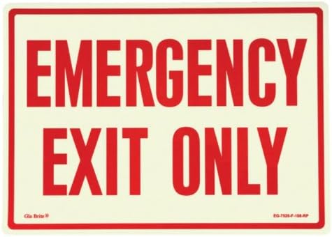Jessup 14" Length x 10" Width, Red Arrow on Photoluminescent Background, Glow In The Dark Exit Sign, Depicted Text "Emergency Exit Only"