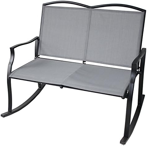 SpringSun Textilene Rocking Chair Loveseat Double Rocking Chair Comfortable Outdoor Patio Furniture