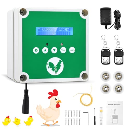 Automatic Chicken Coop Door Opener for Chicken Coop with Timer and 2 Remote Controls, Electric Chicken Coop Door Kit to Protect Blue Chicken (Door Not Included)