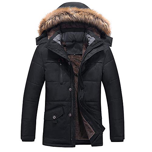 HKDGID Mens Winter Warm Military Jacket Coats Faux Fur Lined Solid Blouse Overcoat Outwear with Hood Pocket Plus Size