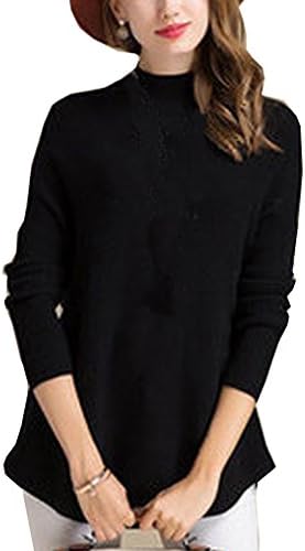 METERDE Women's Solid Irregular Hem Cashmere Pullover Sweater Black M