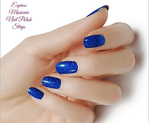 Express Manicure Nail Polish Strips 'Sapphire Sparkle' Glitter 18 Double Ended Strips Non-toxic