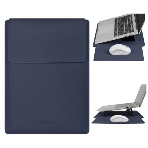 HoYiXi 15.6" Laptop Sleeve Case PU Leather with Stand Compatible with MacBook Pro 16/15.4'' MacBook Pro 15, Mac Air 15,16'' Laptop Bag for Dell, Acer, Asus,15-16'' laptop case,Blue