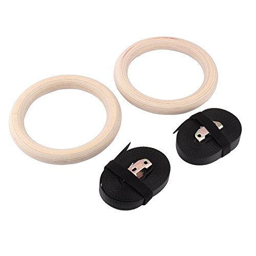 Ecotric 8" diameter wood gymnastics rings with cam…