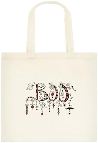 Halloween Trick or Treat Bag BOO Cotton Tote Bag Handmade Dangle Doodle Design Orange/Black