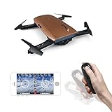 Noiposi RC Drone Quadcopter JJR/C H47 Elfie Foldable Selfie Pocket Drone Gravity Sensor Mode One hand Remote Control Mini Quadcopter with 2.0MP 720 HD Camera (Brown)