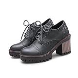Jerald Logan Black Square Woman Pumps Soft Pu Platform Autumn Shoes Women Lace Up Shoes Plus Gray 7