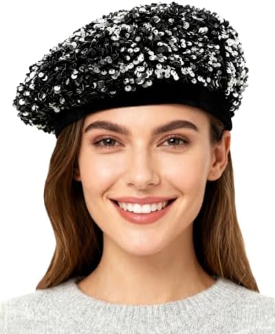 IHAUIUE Sequin Glitter Berets Hats Womens Bling French Hat  display picture 3