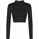 Womens Turtle Neck Crop Long Sleeve Plain Top-Thin Fabric